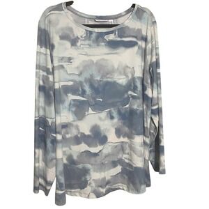 Susan Graver Liquid Knit Blue Watercolor Cloud Print Top 2X Womens